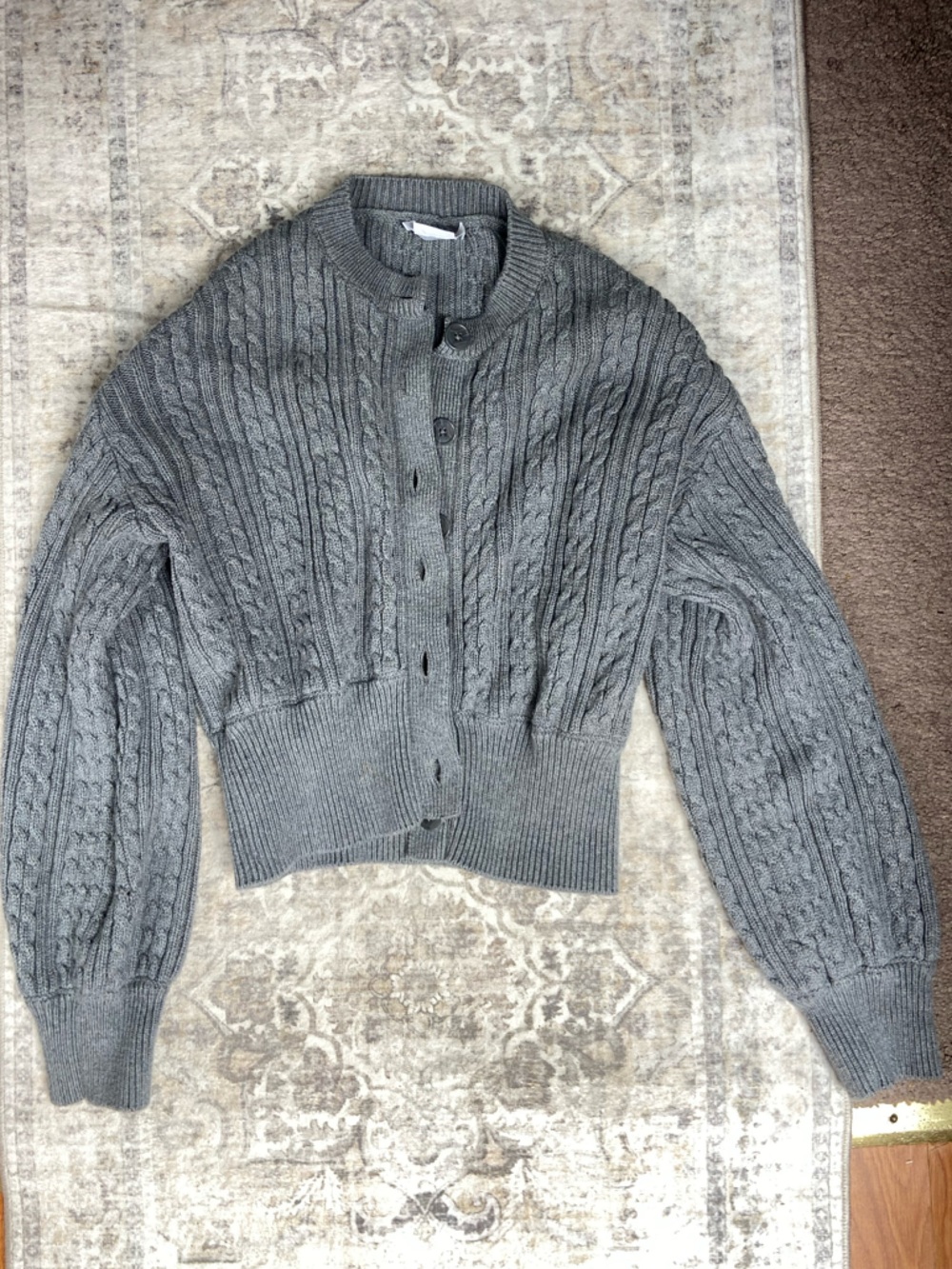 Lovers + Friends Gray Cable-Knit Button Cardigan